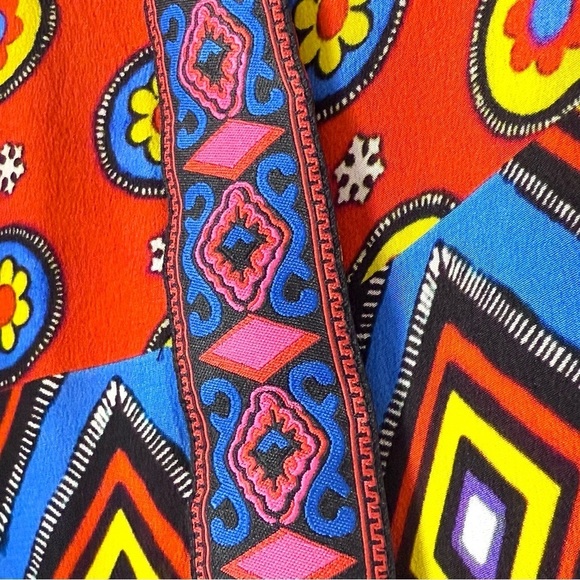 ALICE OLIVIA Silk Colorblock Patchwork Print Long Sleeve Embroidered Trim Top XS - Picture 7 of 12